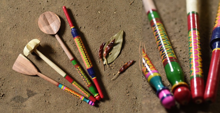 shop Handmade Wooden Lacquer Ladles from Kutch 